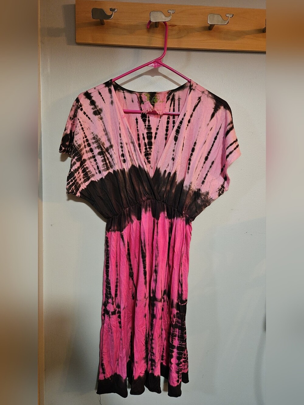 Boston Proper Pink and Brown Tie-Dye Short Sleeve Dress